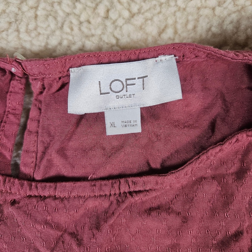 LOFT Blouse Womens XL Pink Flutter Sleeve Ladder Stitch Dobby Boho Chic Top - Picture 3 of 11